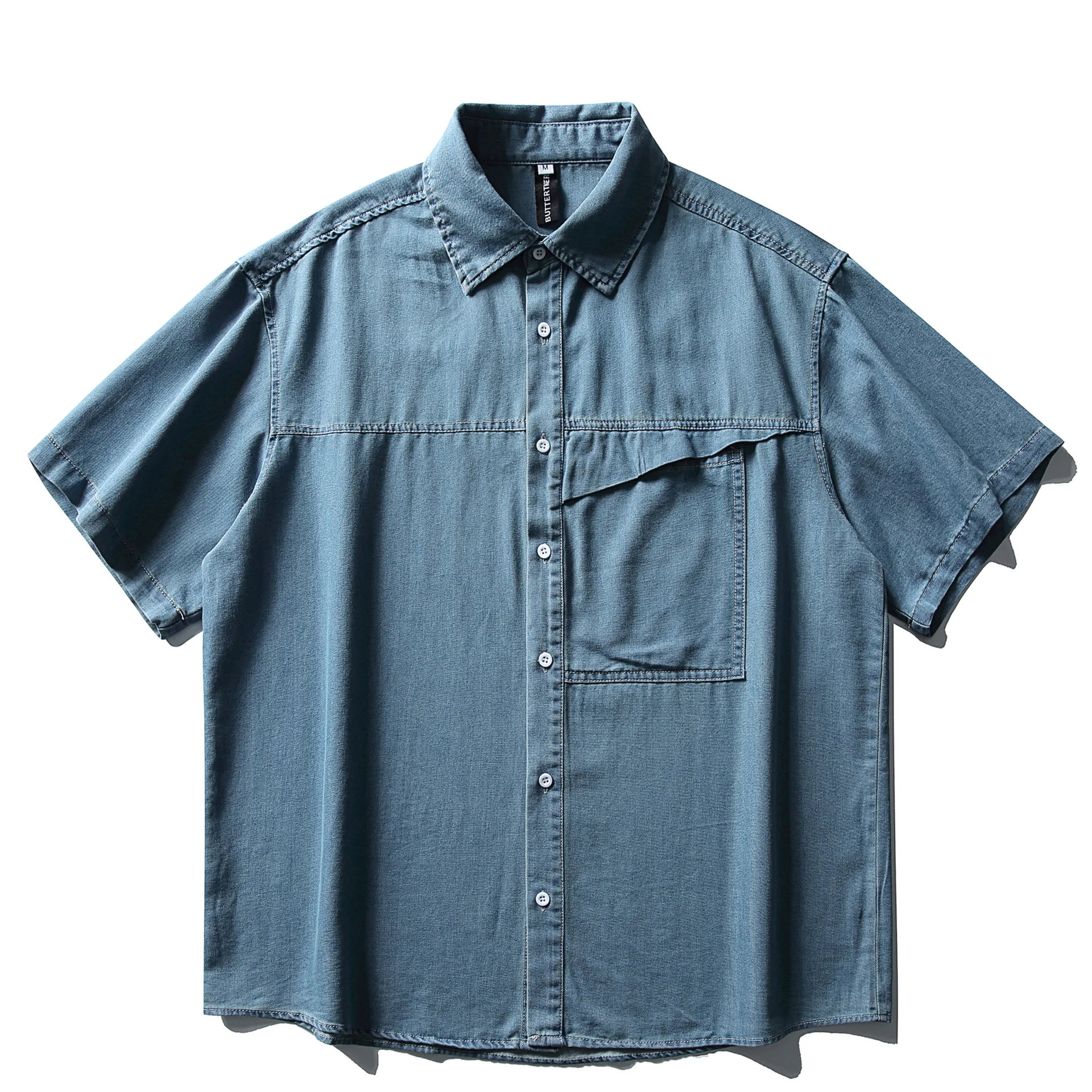 Summer Japanese Retro Washed Pocket Patchwork Denim Short Sleeved Shirt, Men and Women Loose Five Quarter Sleeved Workwear Shirt
Summer Japanese Retro Washed Pocket Patchwork Denim Short Sleeved Shirt, Men and Women Loose Five Quarter Sleeved Workwear Shirt