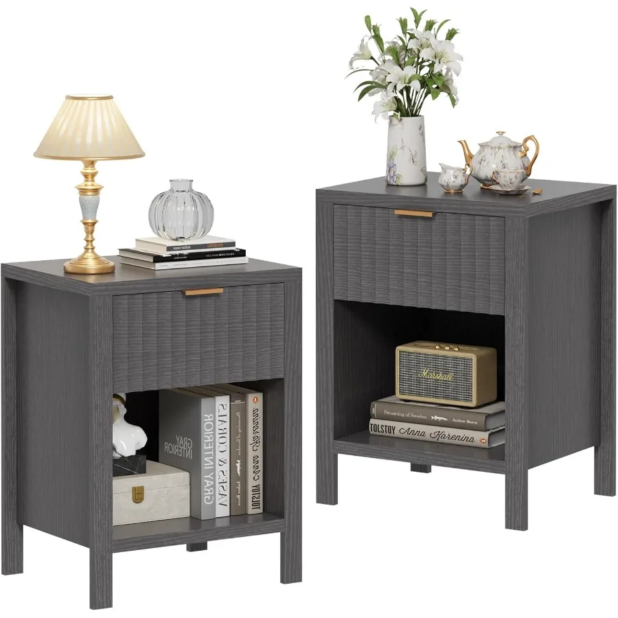 Nightstands Set of 2,Fluted Nightstands with Metal Handle,Wooden End Side Table Dark Grey Bedside Table for Bedroom,Living
Nightstands Set of 2,Fluted Nightstands with Metal Handle,Wooden End Side Table Dark Grey Bedside Table for Bedroom,Living