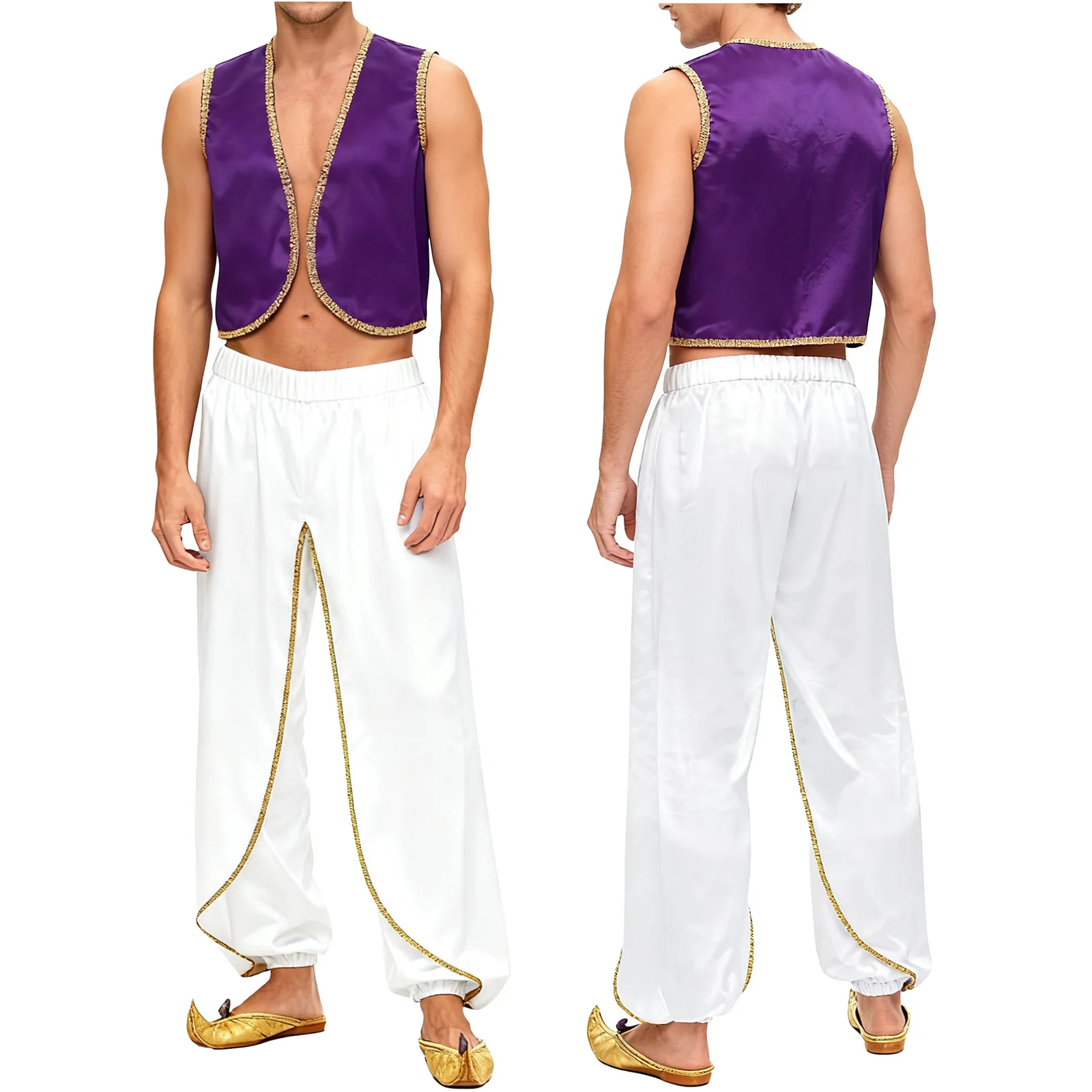 Men Halloween Arabian Indian Prince Cosplay Outfits Vest And Baggy Pants India Dhoti Palazzo Trousers for Carnival Party Raves
Men Halloween Arabian Indian Prince Cosplay Outfits Vest And Baggy Pants India Dhoti Palazzo Trousers for Carnival Party Raves