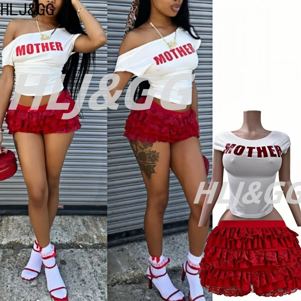 HLJ&GG Red Fashion Letter Backless Tshirts Two Piece Sets Women O Neck Short Sleeve Slim Crop Top And Lace Skirts Shorts Outfits
HLJ&GG Red Fashion Letter Backless Tshirts Two Piece Sets Women O Neck Short Sleeve Slim Crop Top And Lace Skirts Shorts Outfits