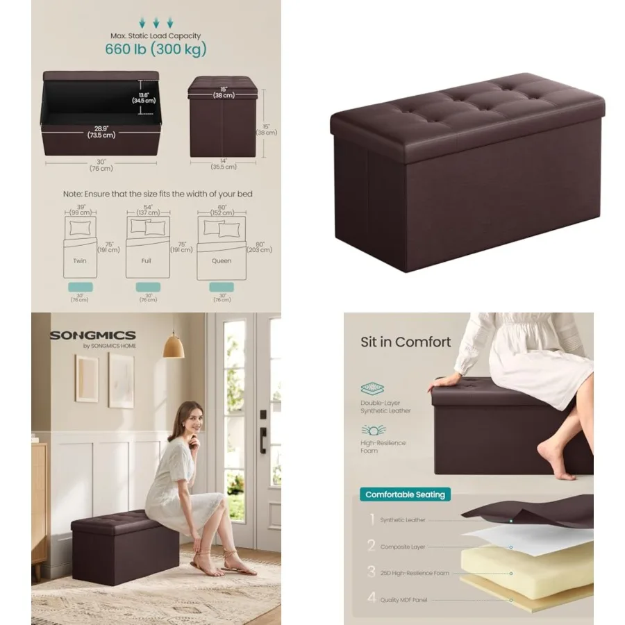 MAZIE Collection - 30 Inch Folding Storage Ottoman Bench, Ottoman with Storage, Feet Rest Stool, Load 660 lb, for Living Room,
MAZIE Collection - 30 Inch Folding Storage Ottoman Bench, Ottoman with Storage, Feet Rest Stool, Load 660 lb, for Living Room,