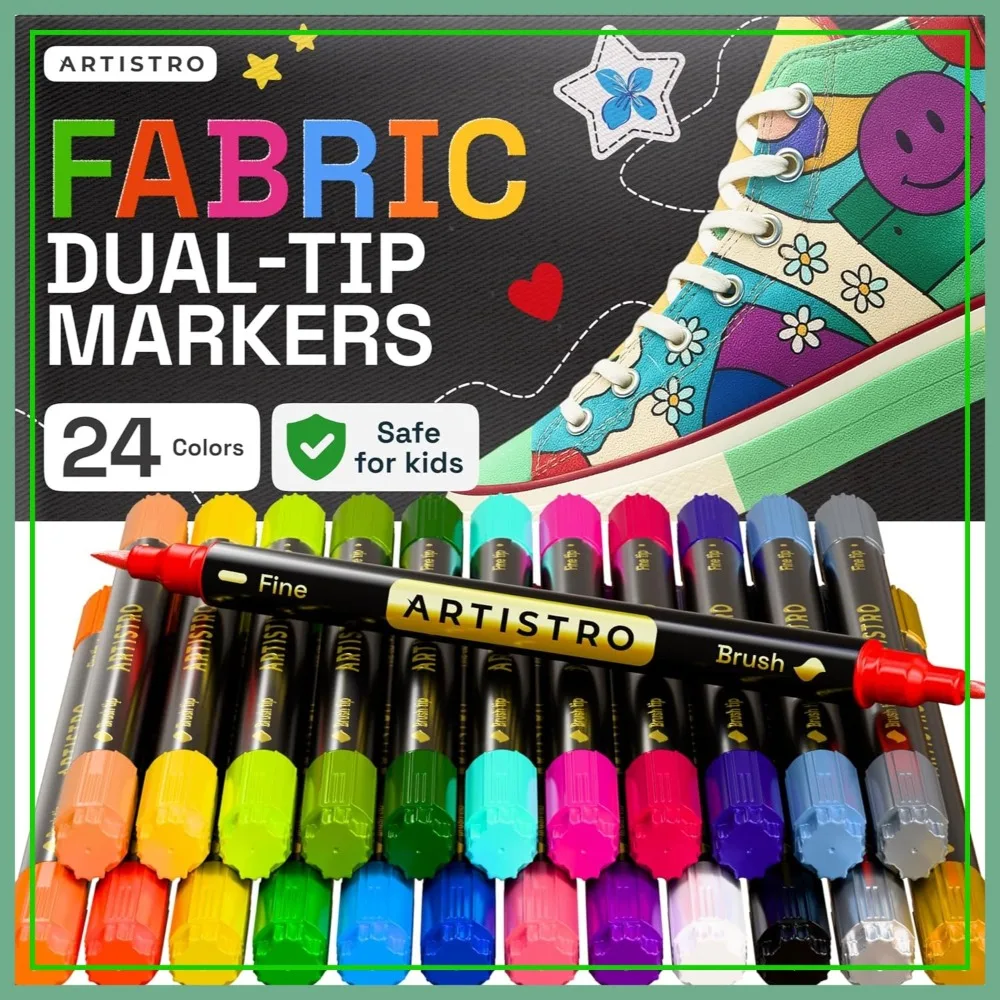24 Dual-Tip Fabric Markers - Permanent Acrylic Paint Pens for Clothes, Sneakers, Bags, Canvas & DIY Crafts - Brush & Fine Tip
24 Dual-Tip Fabric Markers - Permanent Acrylic Paint Pens for Clothes, Sneakers, Bags, Canvas & DIY Crafts - Brush & Fine Tip
