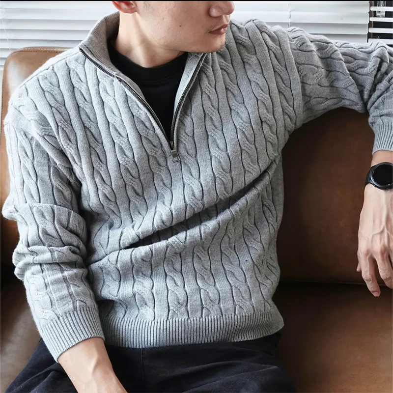 Men's Half Zipper High Collar Thick Sweater Knitwear Autumn Winter Fashion Solid Color Twisted Business Casual Knit Pullover
Men's Half Zipper High Collar Thick Sweater Knitwear Autumn Winter Fashion Solid Color Twisted Business Casual Knit Pullover