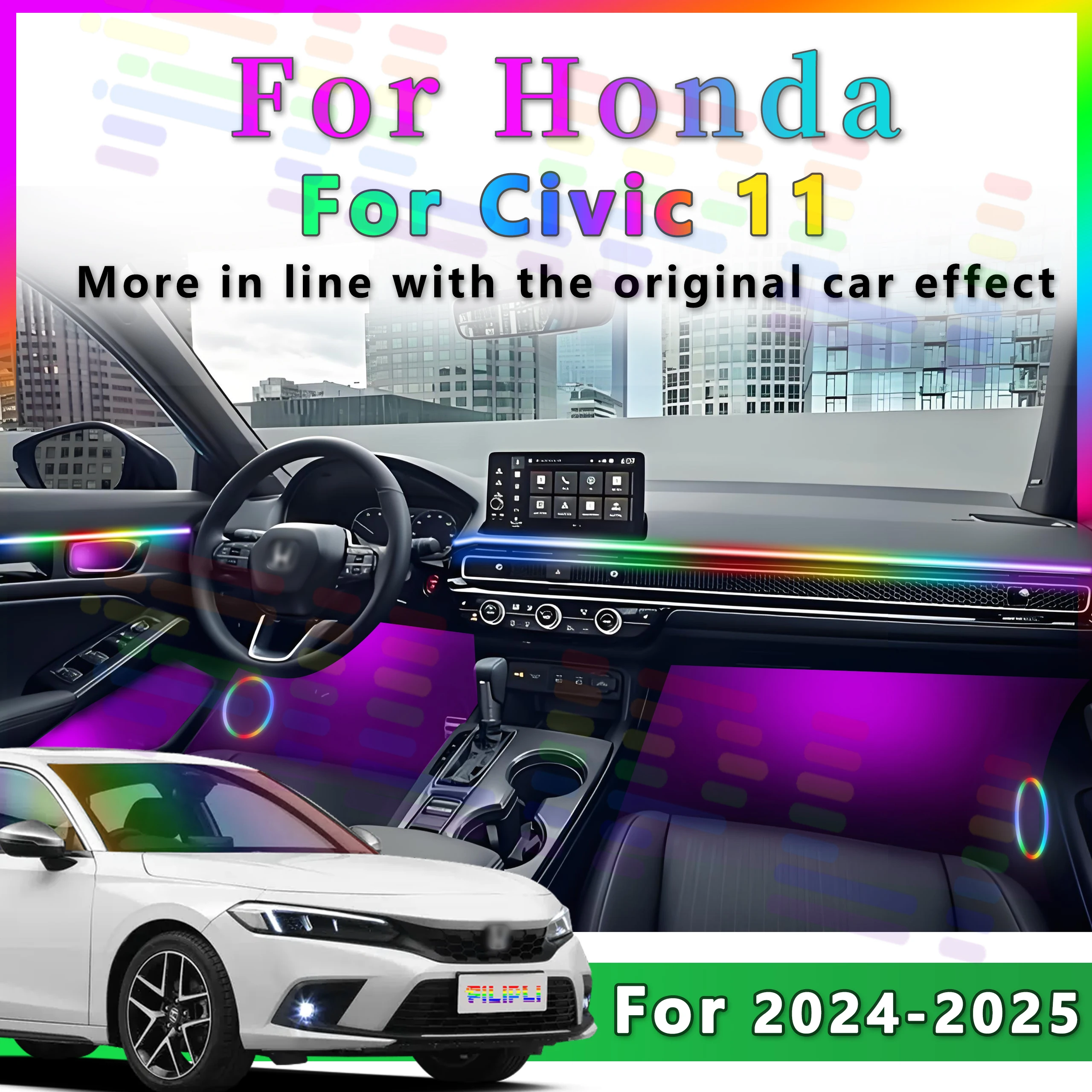 For Honda Civic11th 2024-2025 Decoration Atmosphere Lamp 64Color RGB Symphony car Ambient Light Interior Acrylic Guide LED Strip
For Honda Civic11th 2024-2025 Decoration Atmosphere Lamp 64Color RGB Symphony car Ambient Light Interior Acrylic Guide LED Strip