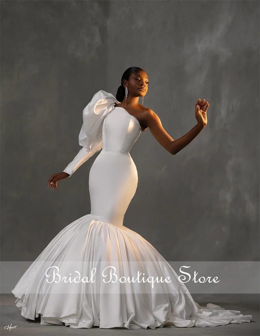 Gorgeous African Mermaid Wedding Dress Luxury Vestido De Noiva Simple Bride Dress Puffy Sleeve Evening Gown Customized
Gorgeous African Mermaid Wedding Dress Luxury Vestido De Noiva Simple Bride Dress Puffy Sleeve Evening Gown Customized