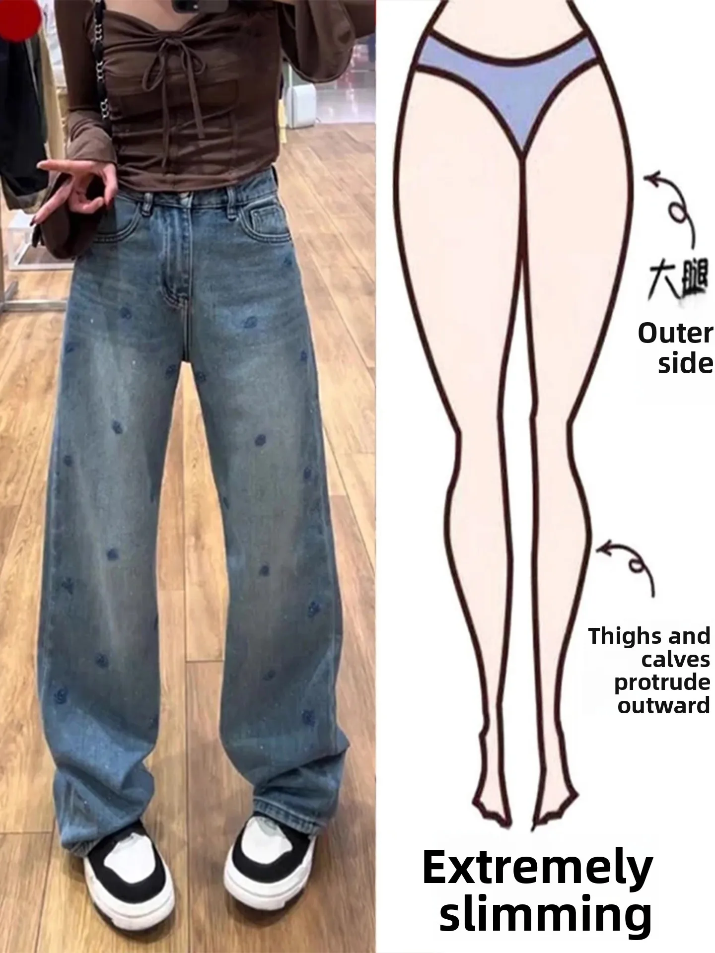 Fashionable Embroidered Wide Leg Denim Jeans Women's High Waist Slimming Straight Leg Pants Floor-Length Drill Decorated
Fashionable Embroidered Wide Leg Denim Jeans Women's High Waist Slimming Straight Leg Pants Floor-Length Drill Decorated