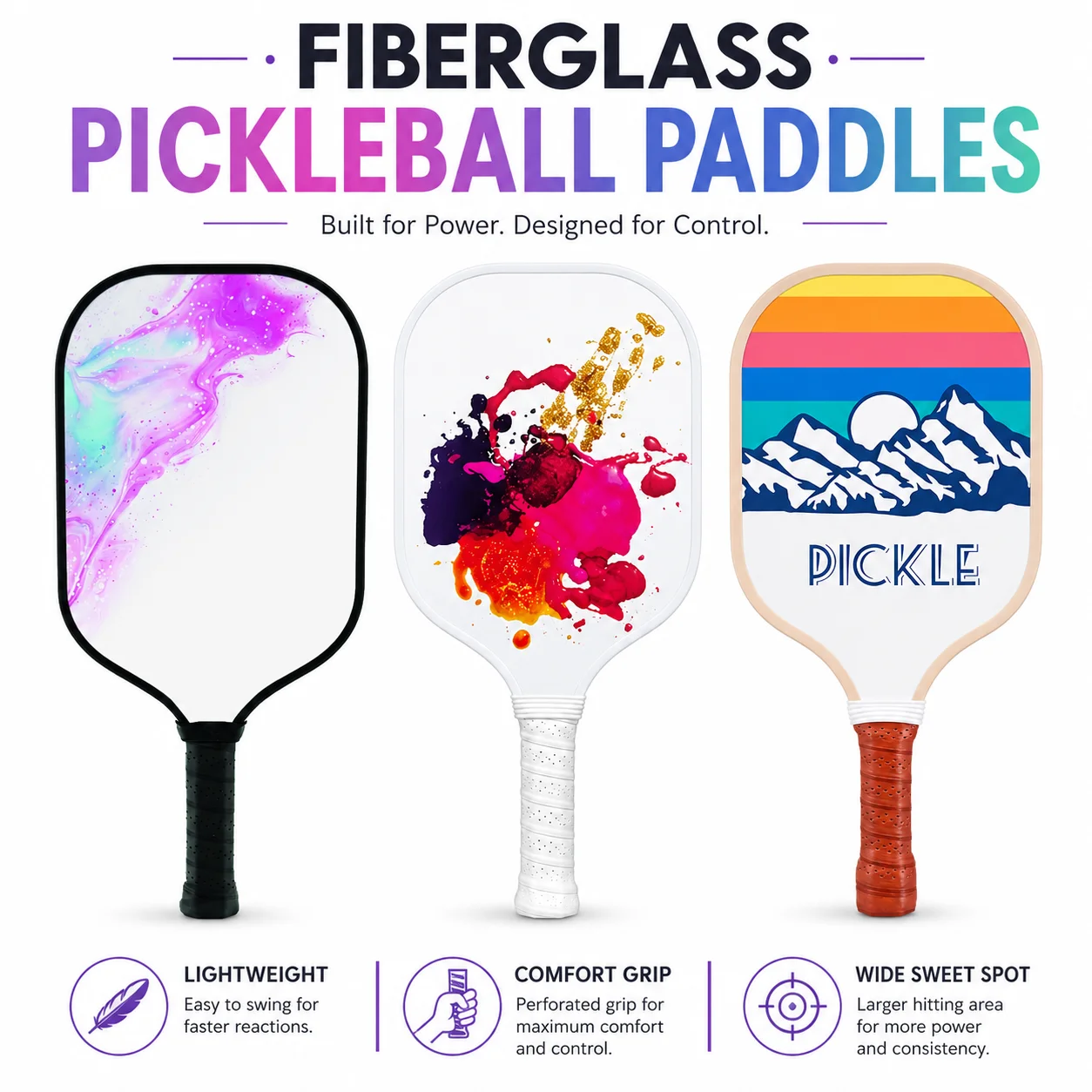 Fiberglass Pickleball Paddle Lightweight Racket with Comfort Grip Wide Sweet Spot for Men Women Beginners Indoor Outdoor Sports
Fiberglass Pickleball Paddle Lightweight Racket with Comfort Grip Wide Sweet Spot for Men Women Beginners Indoor Outdoor Sports