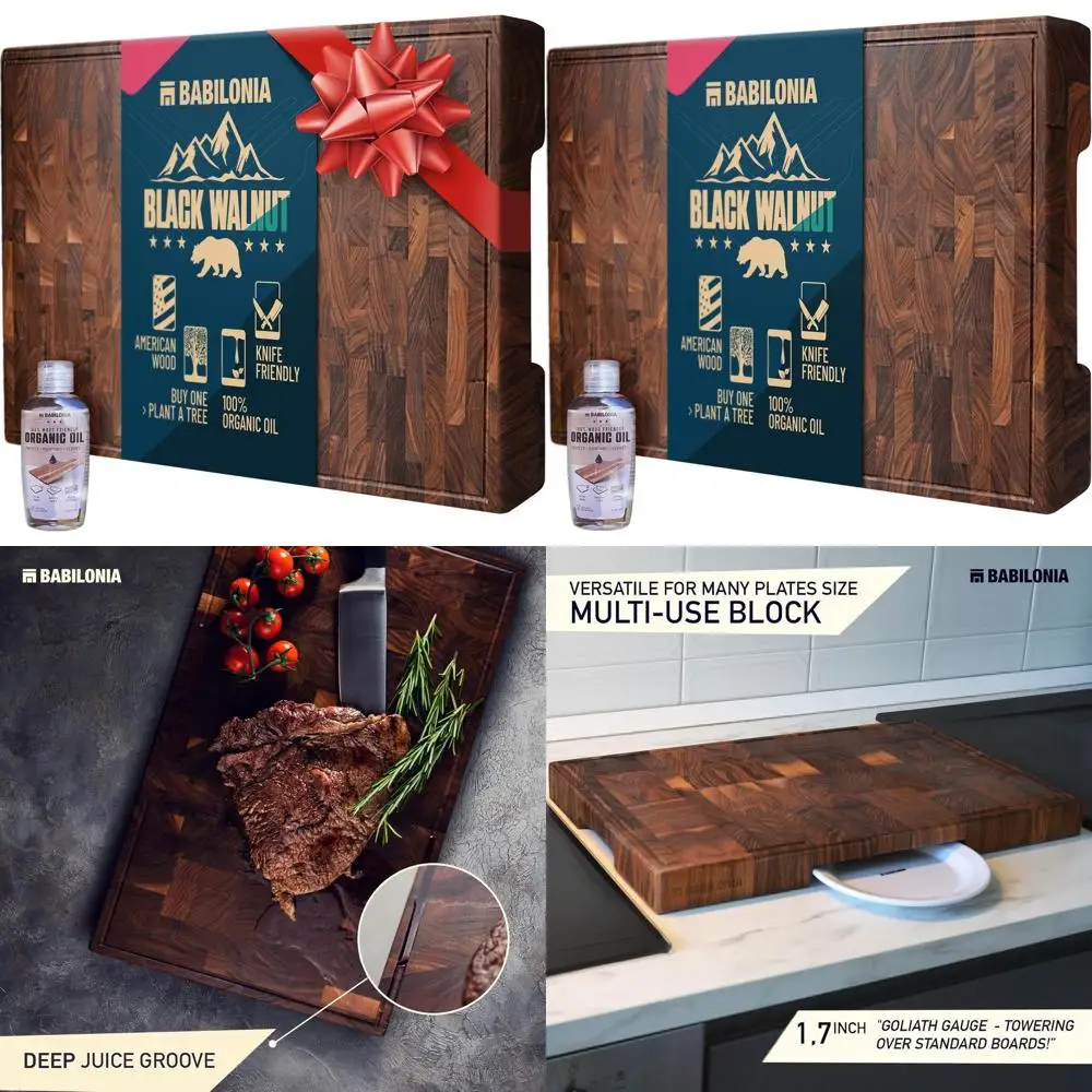 Thick American Black Walnut Chopping Block, 1.7 End Grain Wood, 15.7 x 10.2, Premium Butcher's Board with Oil & Plate
Thick American Black Walnut Chopping Block, 1.7 End Grain Wood, 15.7 x 10.2, Premium Butcher's Board with Oil & Plate