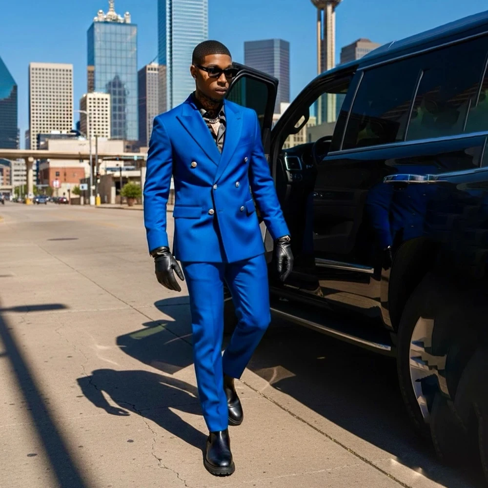 Blue Double Breasted Men Suits 2 Pieces Jacket Pants Peaked Lapel Formal Business Blazer Sets Groom Prom Custom Costume Homme
Blue Double Breasted Men Suits 2 Pieces Jacket Pants Peaked Lapel Formal Business Blazer Sets Groom Prom Custom Costume Homme