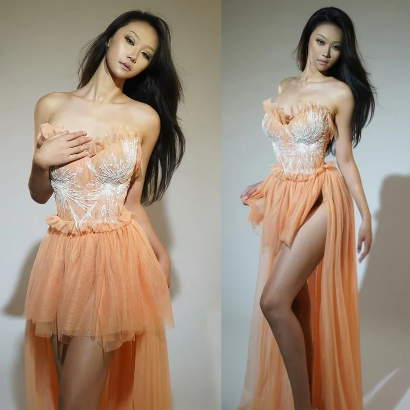 New Orange Mesh Sequins Evening Dress Women Singer Party Tailed Dresses Festival Outfits Bar Nightclub Ds Dj Gogo Costumes
New Orange Mesh Sequins Evening Dress Women Singer Party Tailed Dresses Festival Outfits Bar Nightclub Ds Dj Gogo Costumes 