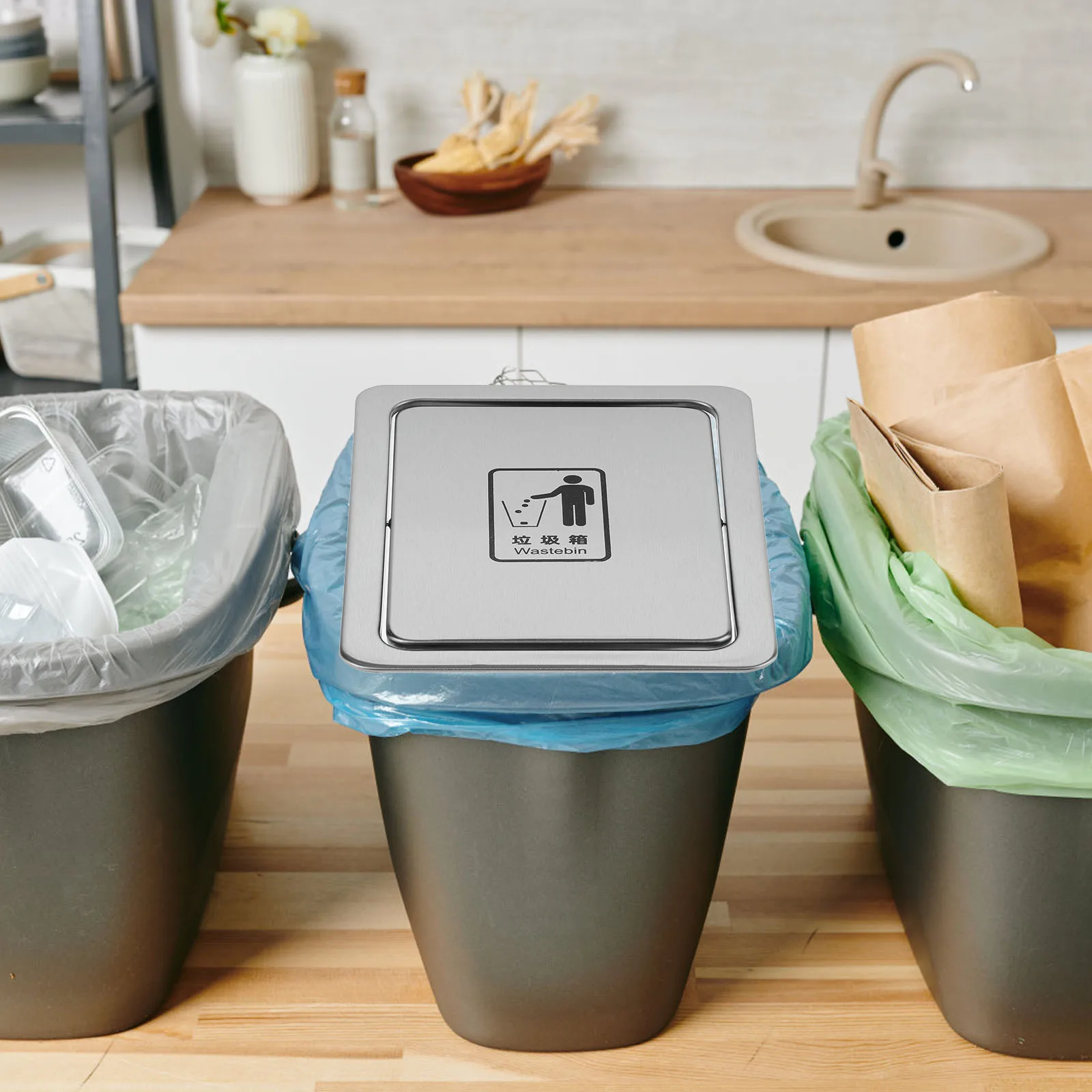 Stainless Steel Trash Can Recessed Cover Bin Flush Lid Garbage Countertop Embedded Type Square Home Kitchen Bathroom D227
Stainless Steel Trash Can Recessed Cover Bin Flush Lid Garbage Countertop Embedded Type Square Home Kitchen Bathroom D227