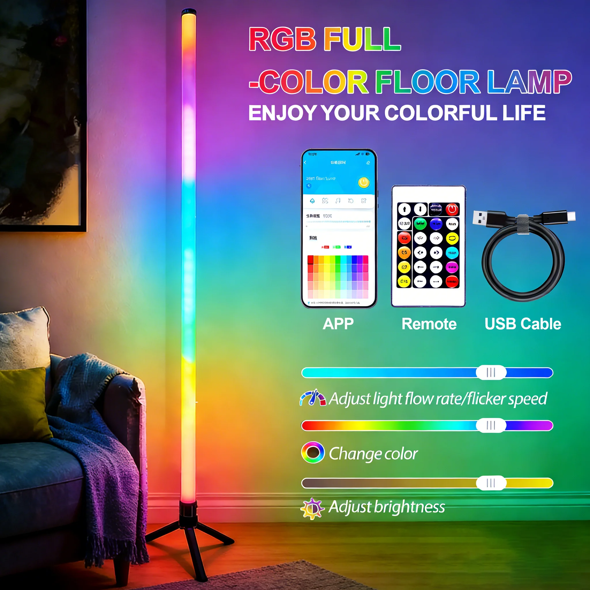 Smart LED 5V USB WS2812 RGB Floor Lamp RGB Remote & APP Control Music Sync Corner Lighting Modern Mood Standing Lamp for Room 5V
Smart LED 5V USB WS2812 RGB Floor Lamp RGB Remote & APP Control Music Sync Corner Lighting Modern Mood Standing Lamp for Room 5V