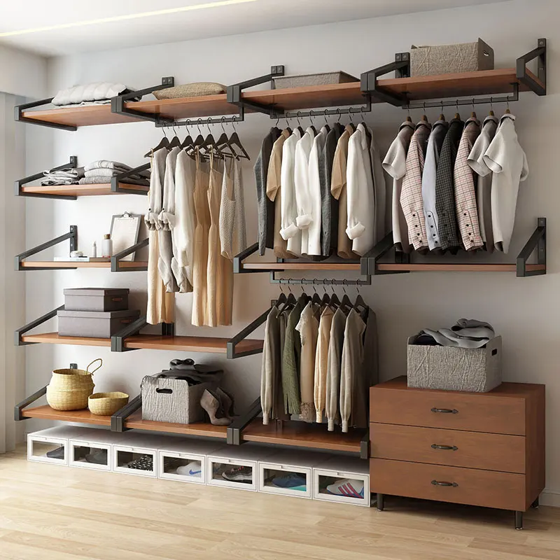 Open wardrobe cloakroom wall-mounted solid wood metal full-hanging walk-in wall-mounted wardrobe wrought iron coat rack
Open wardrobe cloakroom wall-mounted solid wood metal full-hanging walk-in wall-mounted wardrobe wrought iron coat rack