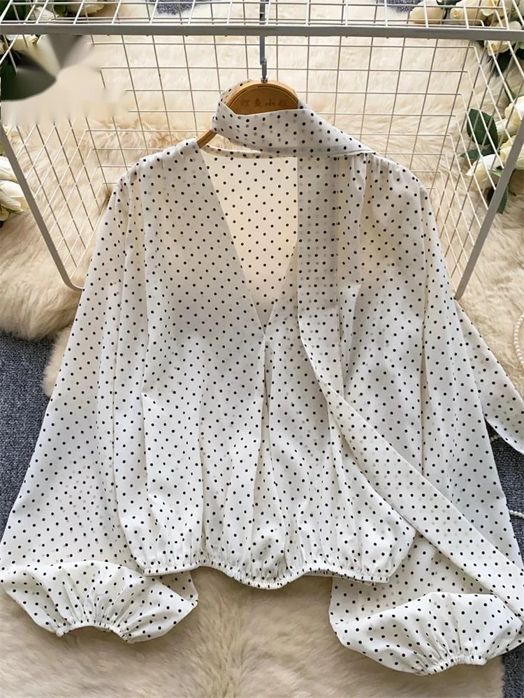 Workwear Polka Dot Blouse Spring Classic V Neck Ribbons Full Sleeves Elegant Tops Women Chiffon Loose Retro Shirt
Workwear Polka Dot Blouse Spring Classic V Neck Ribbons Full Sleeves Elegant Tops Women Chiffon Loose Retro Shirt