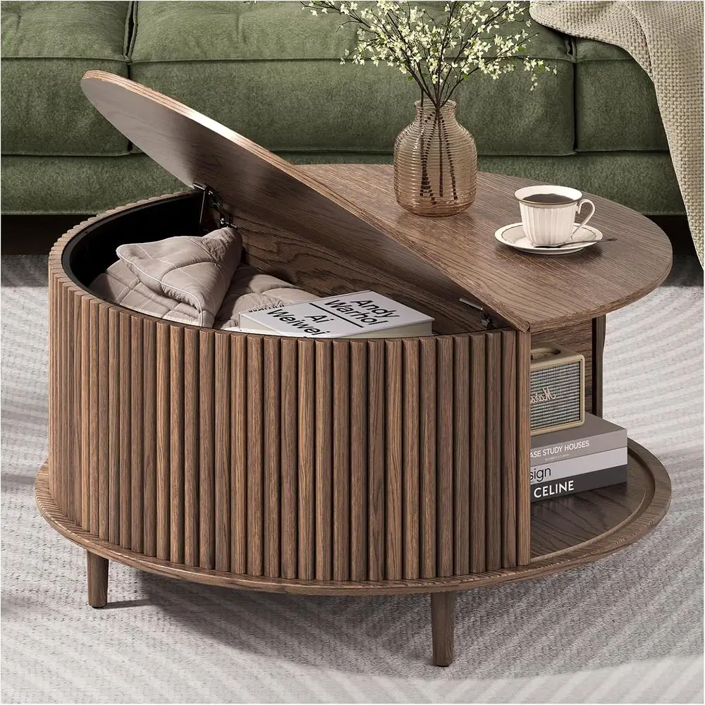 Mid-Century Walnut Storage Coffee Table, 31.5 Diameter, Suitable for Living Room
Mid-Century Walnut Storage Coffee Table, 31.5 Diameter, Suitable for Living Room