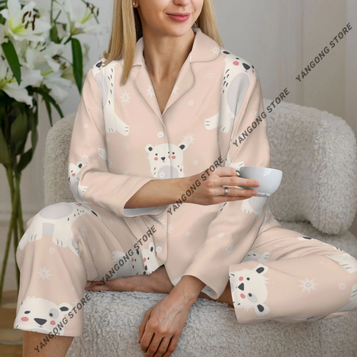 Spring and Autumn Long Sleeve Pants Pajamas Loungewear Set Cartoon Bear Print Women's Pull Edge Loose Sleeping Suit
Spring and Autumn Long Sleeve Pants Pajamas Loungewear Set Cartoon Bear Print Women's Pull Edge Loose Sleeping Suit