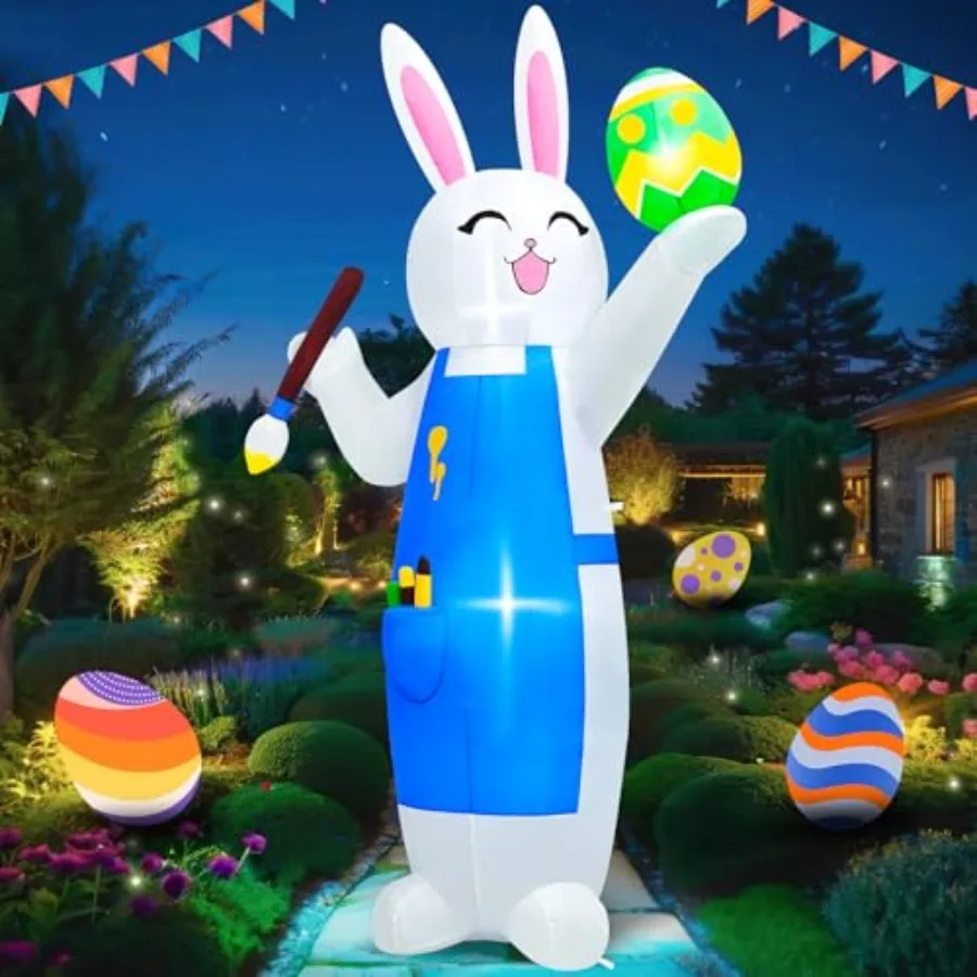 Outdoor Easter inflatable bunny decoration, PVC material, white with pastel accents, built-in LED lights for night visibility a
Outdoor Easter inflatable bunny decoration, PVC material, white with pastel accents, built-in LED lights for night visibility a