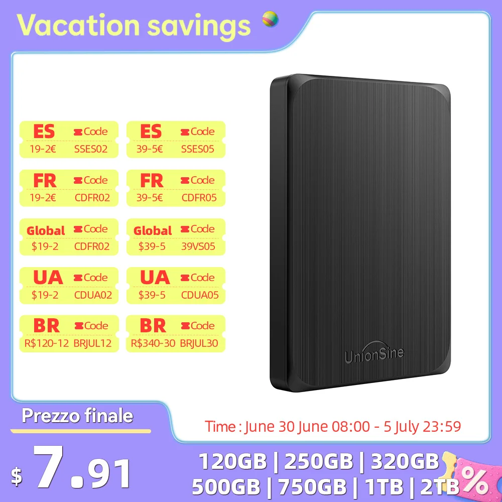 UnionSine Portable External Hard Drive 500gb/1tb/2tb memory USB HDD Storage Device Hard disk removable Desktop Notebook Computer
UnionSine Portable External Hard Drive 500gb/1tb/2tb memory USB HDD Storage Device Hard disk removable Desktop Notebook Computer
