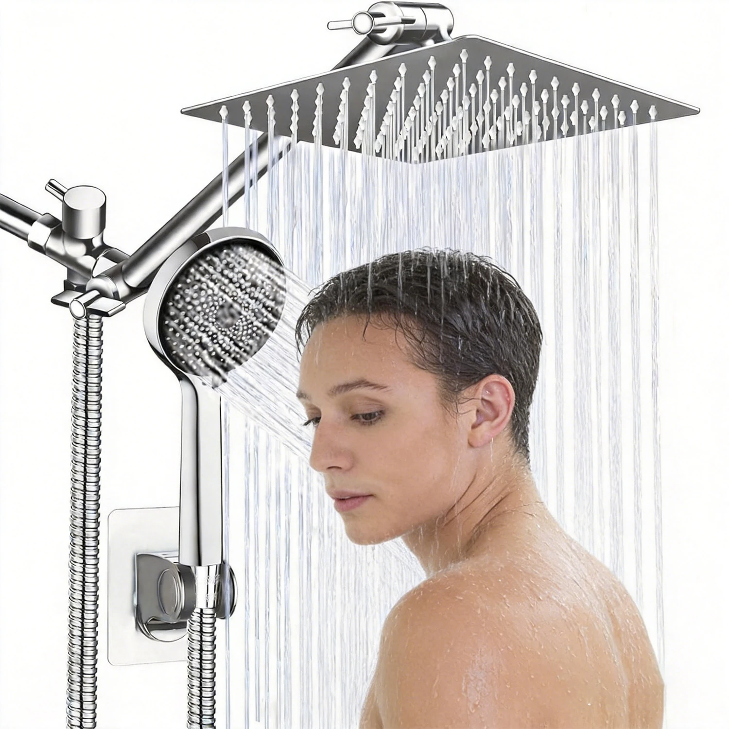 Shower Head, Rain Shower Head with Handheld Spray Combo, Anti-Leak Shower Head with Holder,8/10 Inch Adjustable High Pressure Rainfall Shower Head, Dual Showerhead Set with Extension Arm and Long Shower Hose (Silver)
Shower Head, Rain Shower Head with Handheld Spray Combo, Anti-Leak Shower Head with Holder,8/10 Inch Adjustable High Pressure Rainfall Shower Head, Dual Showerhead Set with Extension Arm and Long Shower Hose (Silver)