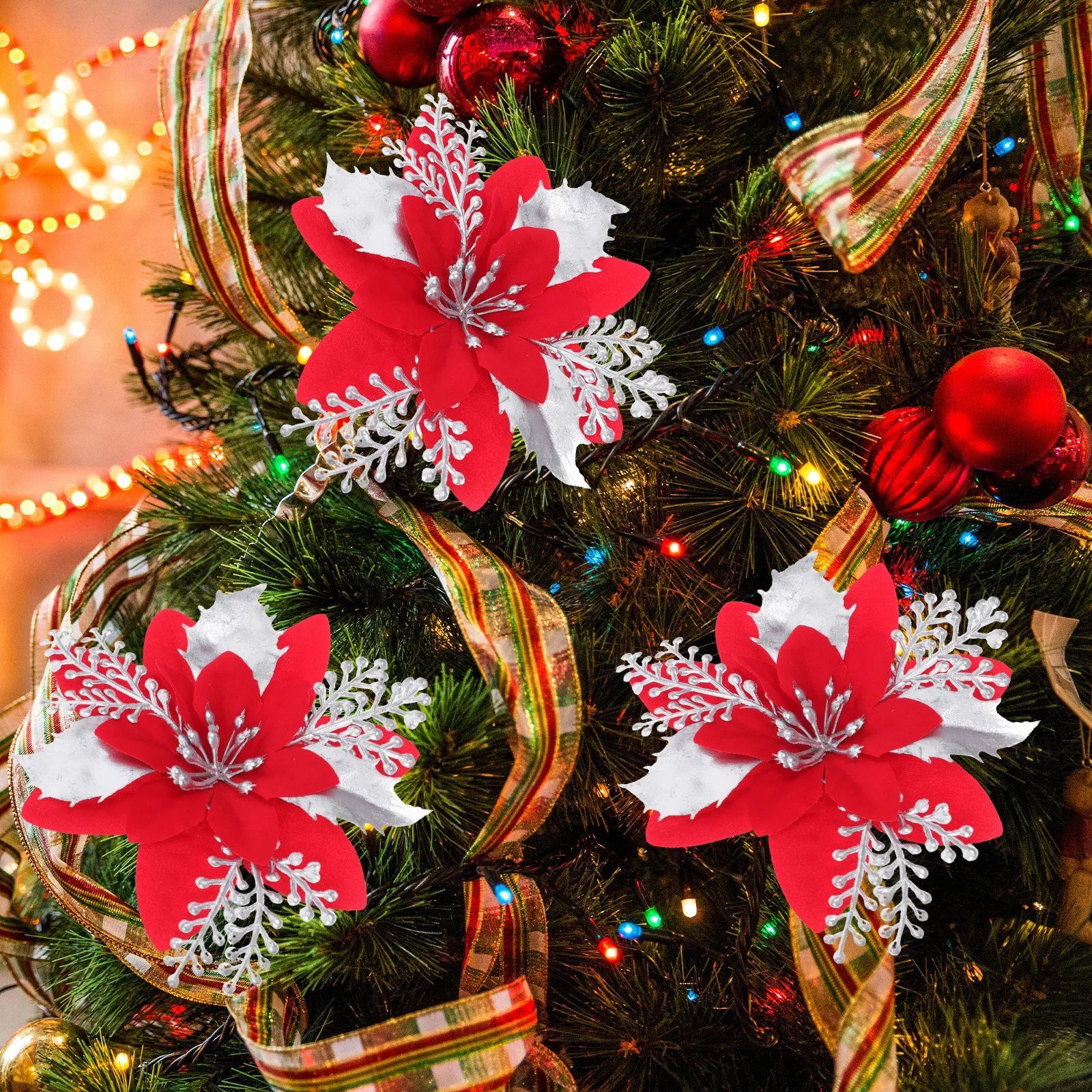 Christmas Decorations Glitter Red Poinsettia Tree Ornament Artificial Flowers Clips Holiday Decorative
Christmas Decorations Glitter Red Poinsettia Tree Ornament Artificial Flowers Clips Holiday Decorative