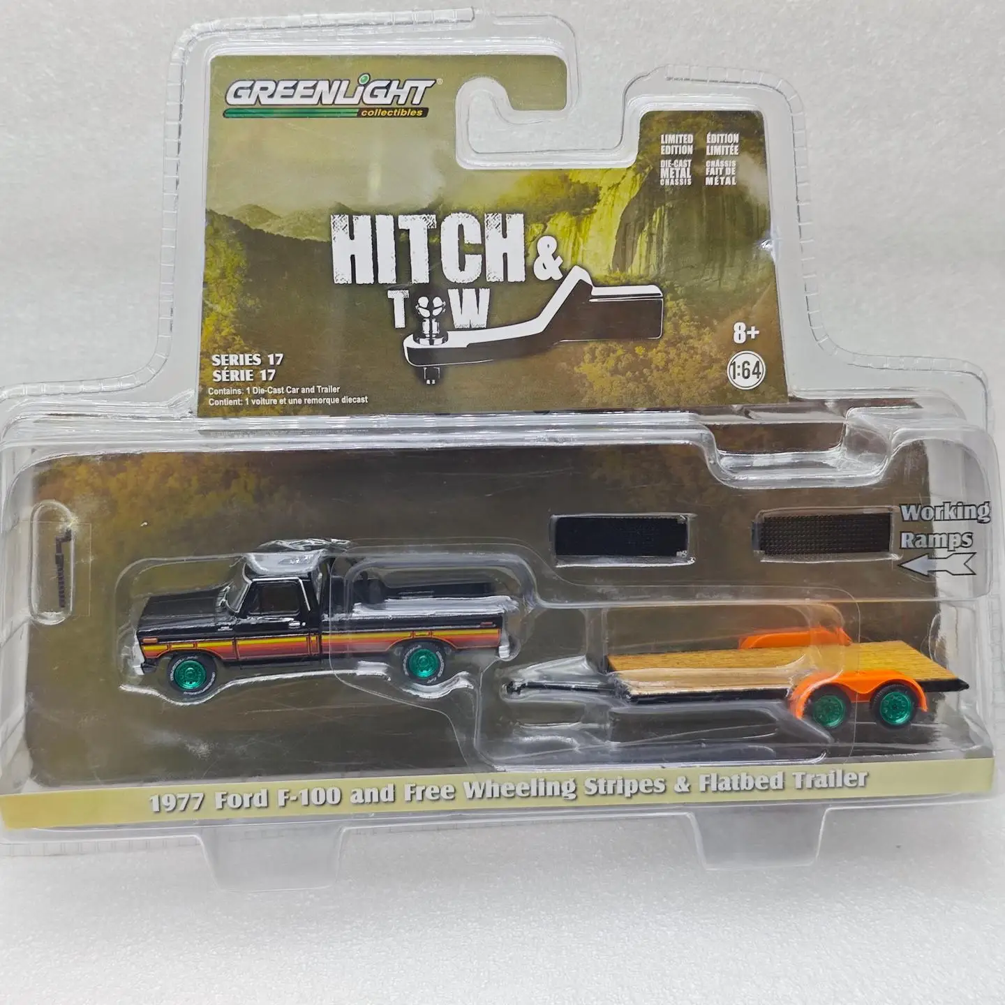 GreenLight 1:64 H&T Series 28 - 1977 Ford F-100 и прицеп-платформа Green Wheel Edition, коллекционная модель автомобиля из литого сплава
GreenLight 1:64 H&T Series 28 - 1977 Ford F-100 и прицеп-платформа Green Wheel Edition, коллекционная модель автомобиля из литого сплава