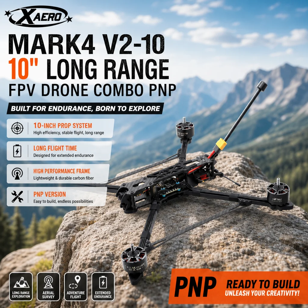 MARK4 V2 10 Inch Long Range FPV Drone Combo PNP Quadcopter for Endurance Flight
MARK4 V2 10 Inch Long Range FPV Drone Combo PNP Quadcopter for Endurance Flight