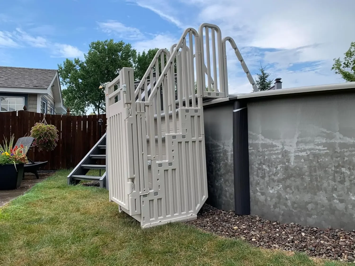 Step Enclosure: Solid Pool Entry, Dual Handrails, Non-Slip, 400 lbs Max - USA, Warm Grey/Grey Treads
Step Enclosure: Solid Pool Entry, Dual Handrails, Non-Slip, 400 lbs Max - USA, Warm Grey/Grey Treads
