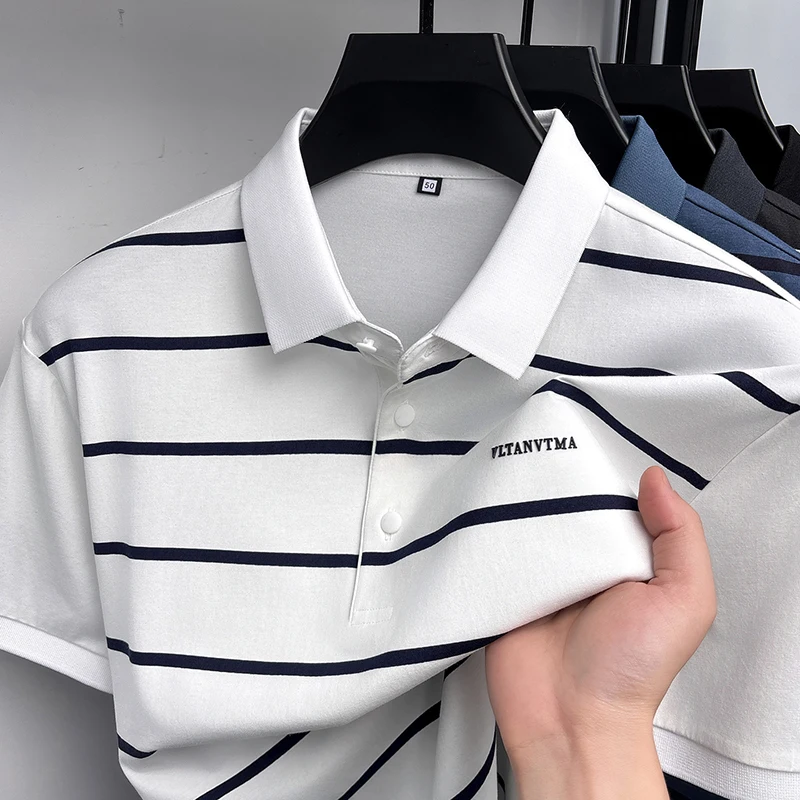 Designer brand silk cotton short sleeve polo shirt summer comfort breathable men's T-shirt new letter embossed stripe design top
Designer brand silk cotton short sleeve polo shirt summer comfort breathable men's T-shirt new letter embossed stripe design top