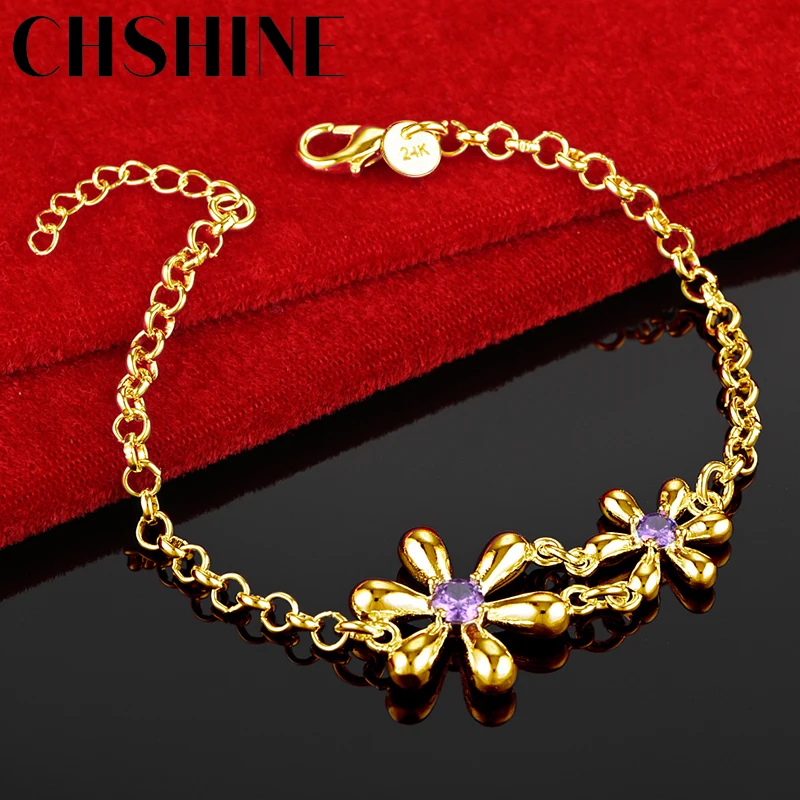CHSHINE 925 Silver Plated 18K Gold Double Flowers Zircon Bracelet For Women Wedding Engagement Party Fashion Charm Jewelry
CHSHINE 925 Silver Plated 18K Gold Double Flowers Zircon Bracelet For Women Wedding Engagement Party Fashion Charm Jewelry