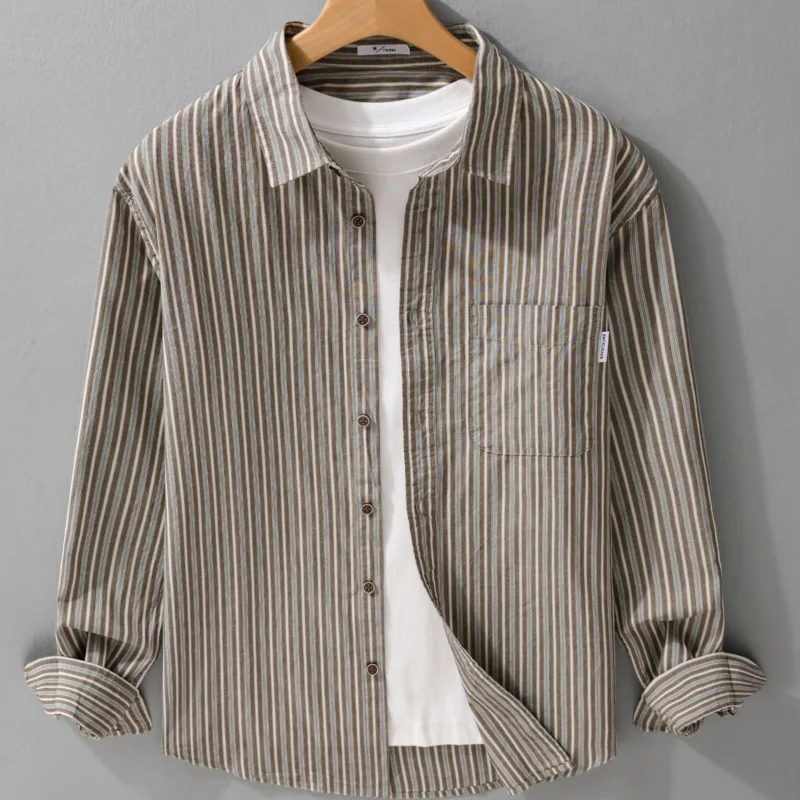 Новая простая и повседневная полосатая рубашка с длинными рукавами из чистого хлопка в японском стиле, модная и универсальная свободная куртка-рубашка
Новая простая и повседневная полосатая рубашка с длинными рукавами из чистого хлопка в японском стиле, модная и универсальная свободная куртка-рубашка