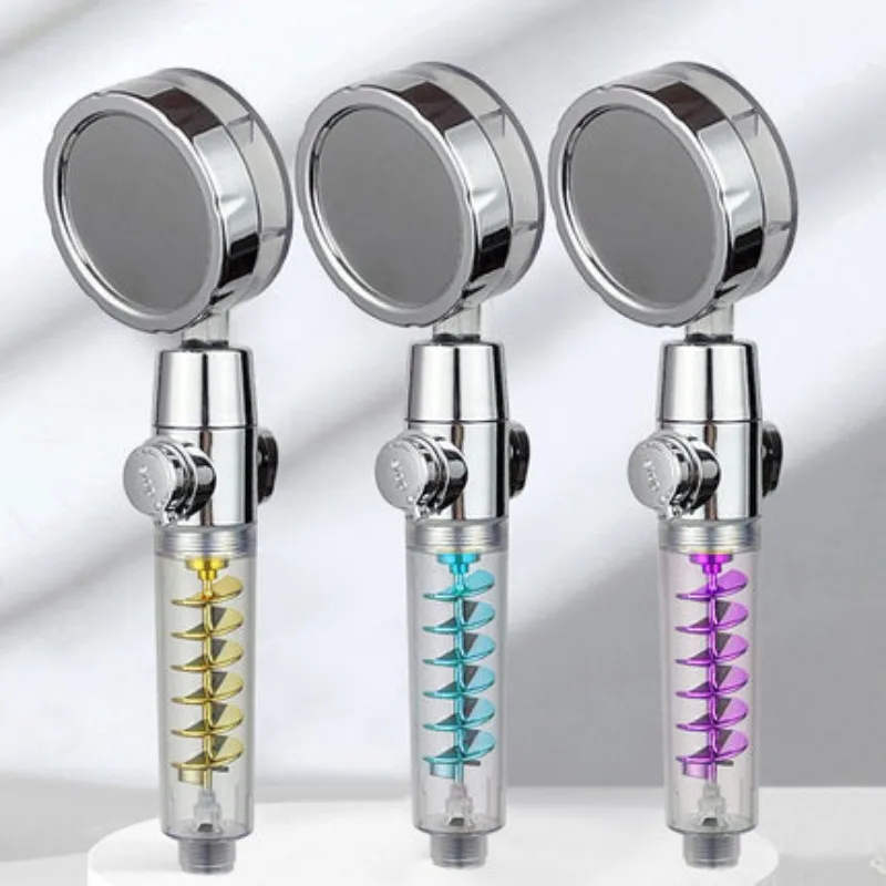 Dual Turbo Showerhead with Large Blade Rotor Boost Rotation One Touch Water Stop and Multi Function Swivel Spray Head