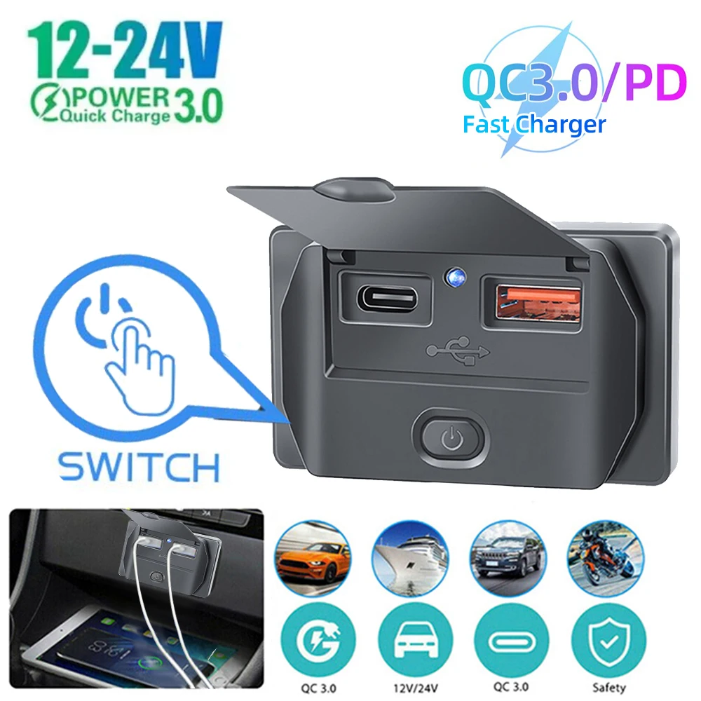 Quick Charge PD Type C Dual USB Ports Car Bus Charger Socket Adapter 12V/24V USB Power with Swith for Marine Motorcycle
Quick Charge PD Type C Dual USB Ports Car Bus Charger Socket Adapter 12V/24V USB Power with Swith for Marine Motorcycle