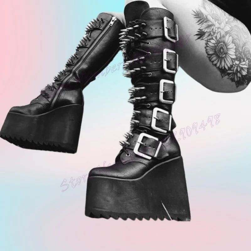Black Rivet Decor Knee High Boots Platform Wedges Heels Shoes for Women Matte Leather Sexy Lady Shoes 2025 Zapatos Para Mujere
Black Rivet Decor Knee High Boots Platform Wedges Heels Shoes for Women Matte Leather Sexy Lady Shoes 2025 Zapatos Para Mujere