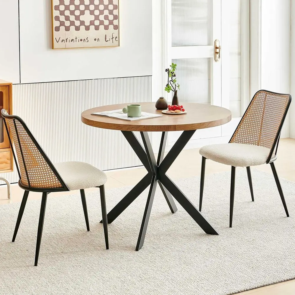 37 Round Dining Table Set with 3 Chairs, Space-Saving Breakfast Nook, White Boucle Seats, Metal Legs
37 Round Dining Table Set with 3 Chairs, Space-Saving Breakfast Nook, White Boucle Seats, Metal Legs