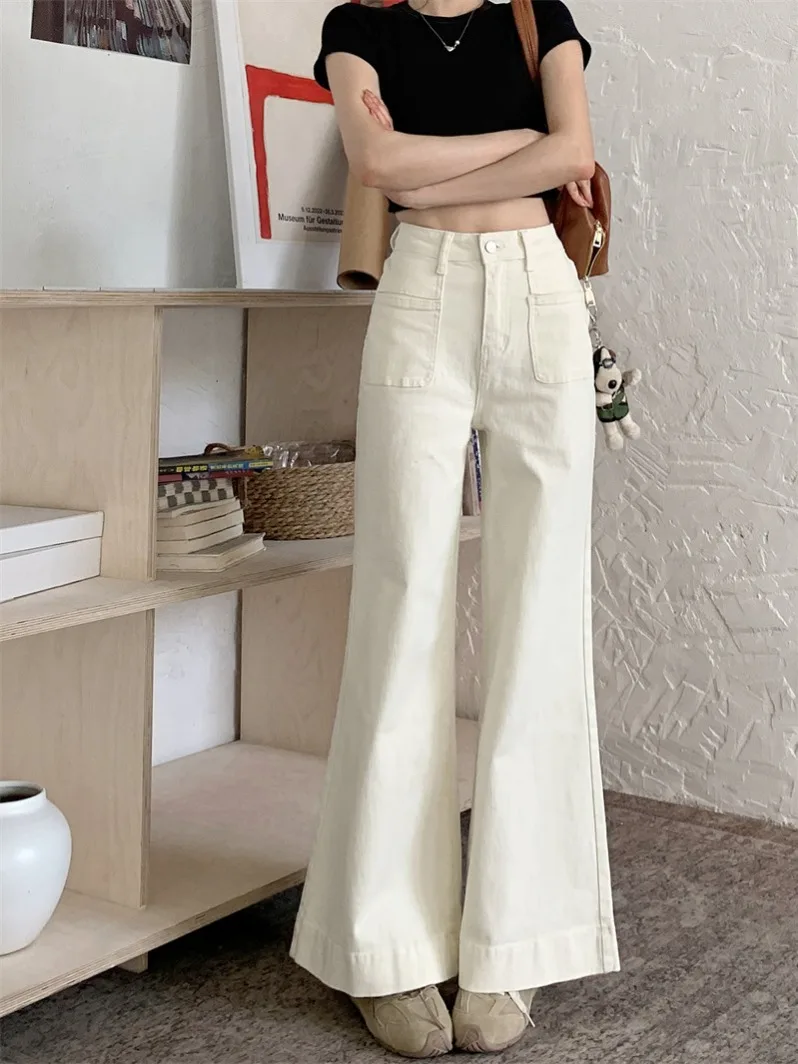 High Waist Bell Bot Denim Jeans Women's Spring Season Light Beige Straight Casual Pants ket Design Commute Sle
High Waist Bell Bot Denim Jeans Women's Spring Season Light Beige Straight Casual Pants ket Design Commute Sle