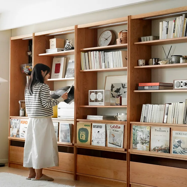 Nordic solid wood bookcase living room whole wall combination cabinet Japanese style
Nordic solid wood bookcase living room whole wall combination cabinet Japanese style