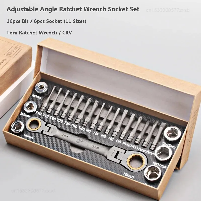23pcs Multifunctional Ratchet Spanner Set Flexible Head Double Box Wrench Socket Screwdriver Bits Auto Repairing Tool Kit
23pcs Multifunctional Ratchet Spanner Set Flexible Head Double Box Wrench Socket Screwdriver Bits Auto Repairing Tool Kit