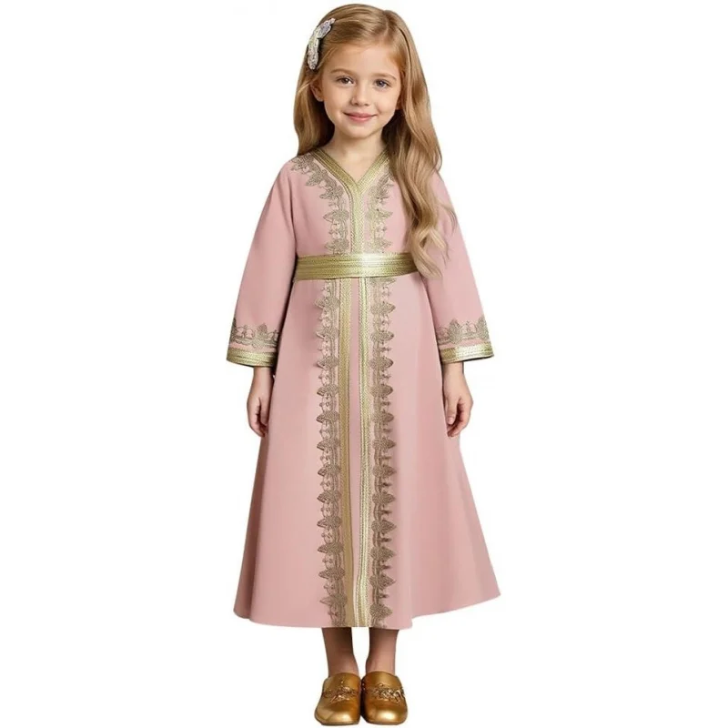 Muslim Dress for Kids Girls Abaya Middle East Ramadan Long Sleeve Lace Prayer Dress Arabic Kaftan with Belt
Muslim Dress for Kids Girls Abaya Middle East Ramadan Long Sleeve Lace Prayer Dress Arabic Kaftan with Belt