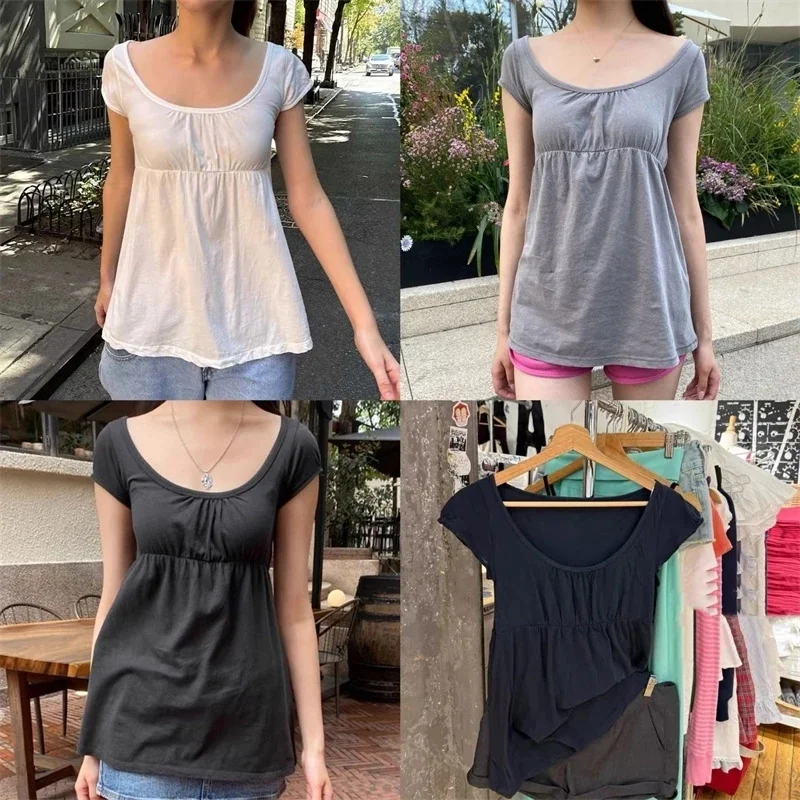 Folds White Long T-shirts Woman Summer U Collar Raw Hem Short Sleeve Tee Tops Female Casual Solid All-match Cotton Tshirts New
Folds White Long T-shirts Woman Summer U Collar Raw Hem Short Sleeve Tee Tops Female Casual Solid All-match Cotton Tshirts New