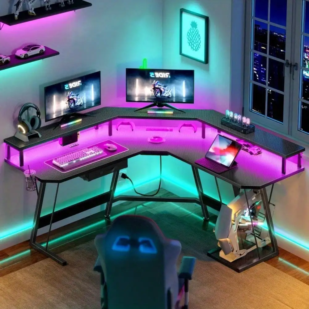 L-Shaped Gaming Desk Corner Table Computer Desk with RGB Light & Power Outlets
L-Shaped Gaming Desk Corner Table Computer Desk with RGB Light & Power Outlets