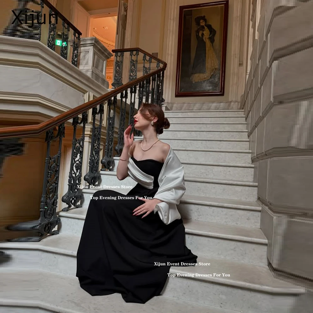 Xijun Black White Satin Long Evening Dresses Sleeves Off The Shoulder Formal Prom Dresses A-Line Occasion Prom Gown Customized 
Xijun Black White Satin Long Evening Dresses Sleeves Off The Shoulder Formal Prom Dresses A-Line Occasion Prom Gown Customized