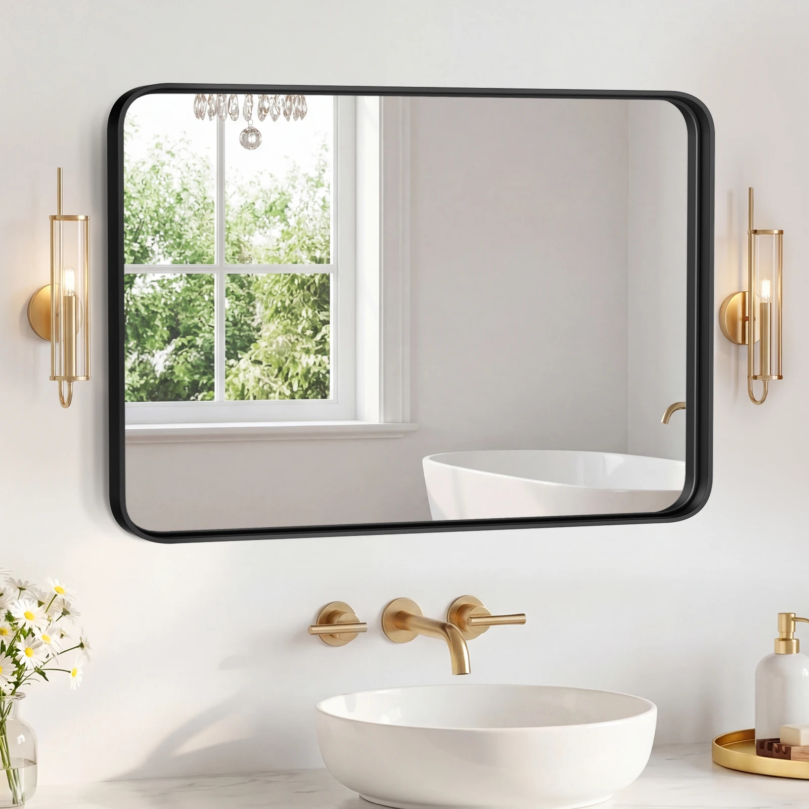 Bathroom Mirror 29.53X39.76 Inch Black Metal Frame Rectangle Vanity Mirror with Rounded Corners, Modern Wall Mounted Anti-Rust Mirror for Farmhouse, Restroom, Entryway, Horizontal or Vertical Hanging
Bathroom Mirror 29.53X39.76 Inch Black Metal Frame Rectangle Vanity Mirror with Rounded Corners, Modern Wall Mounted Anti-Rust Mirror for Farmhouse, Restroom, Entryway, Horizontal or Vertical Hanging
