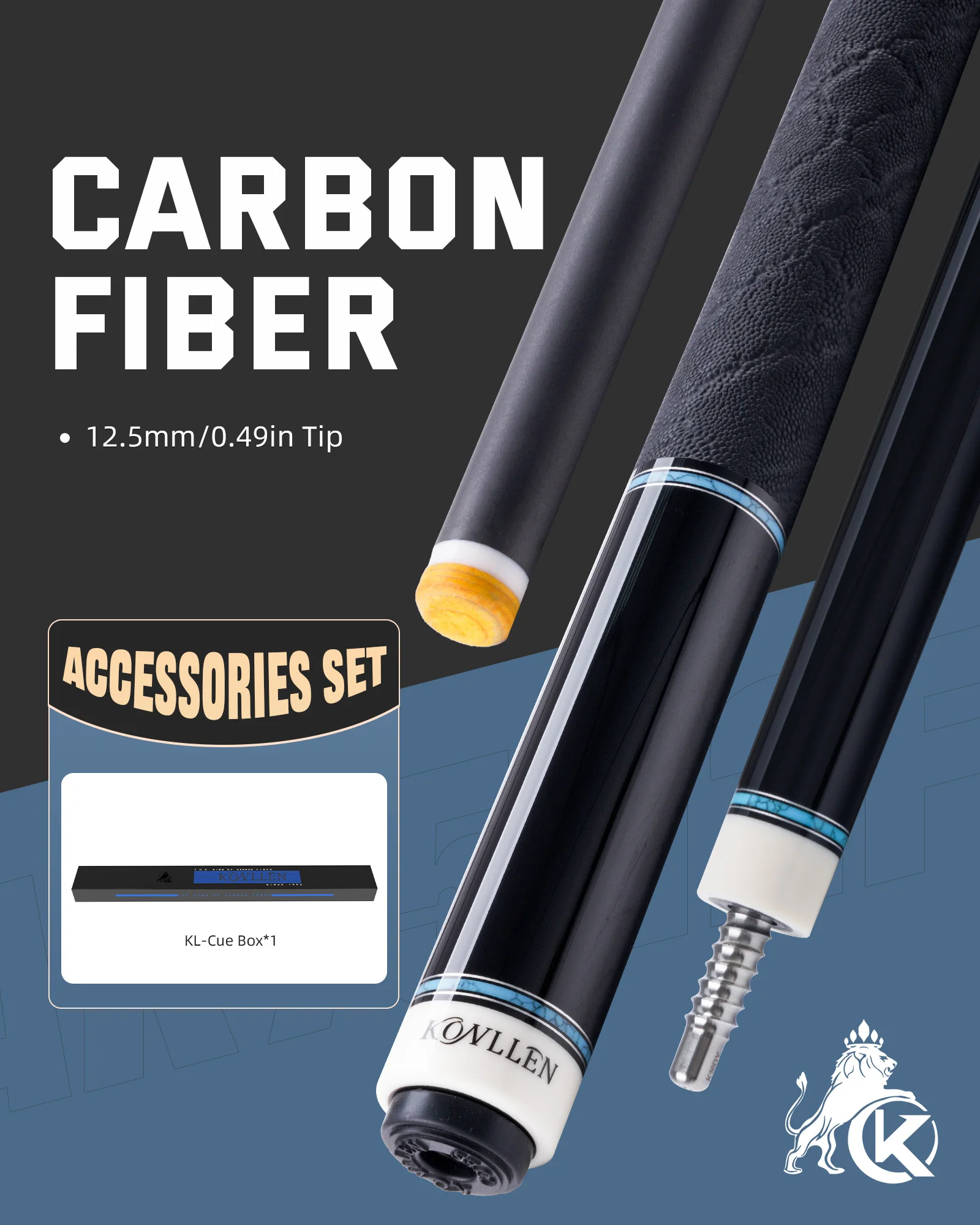 KONLLEN 15K Carbon Fiber Pool Cue 12.5mm 3/8*8 Joint Low Deflection Billiard Stick Professional Ebony Turquoise Lizard Wrap
KONLLEN 15K Carbon Fiber Pool Cue 12.5mm 3/8*8 Joint Low Deflection Billiard Stick Professional Ebony Turquoise Lizard Wrap