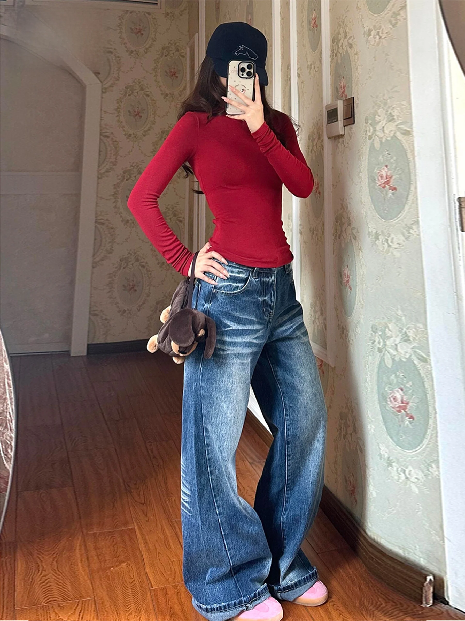 Blue Bell Bottom Wide Leg Denim Jeans Women's Loose Drapey Slimming Straight Cut Trousers Retro Low Waist Casual Spring Summer
Blue Bell Bottom Wide Leg Denim Jeans Women's Loose Drapey Slimming Straight Cut Trousers Retro Low Waist Casual Spring Summer