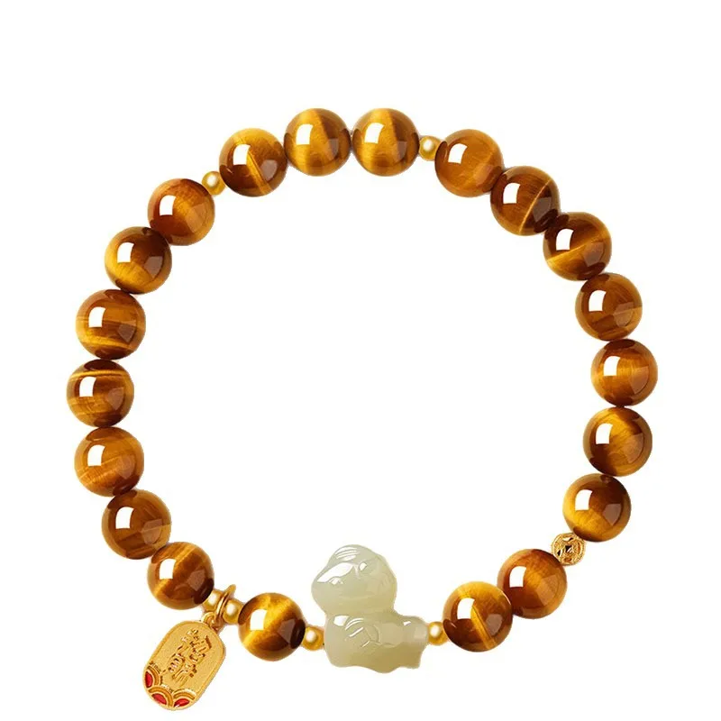 Natural Yellow Tiger Eye Bracelet with Hetian Jade Pixiu Crystal Single Loop Bracelet for Men Couples Gifts
Natural Yellow Tiger Eye Bracelet with Hetian Jade Pixiu Crystal Single Loop Bracelet for Men Couples Gifts