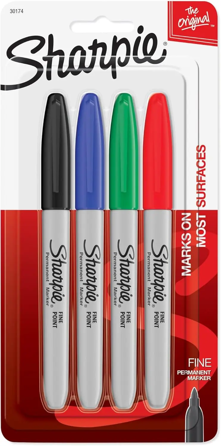 Fine Point Permanent Markers 4-Pack: Red, Blue, Black, Green for Art, Office, School
Fine Point Permanent Markers 4-Pack: Red, Blue, Black, Green for Art, Office, School
