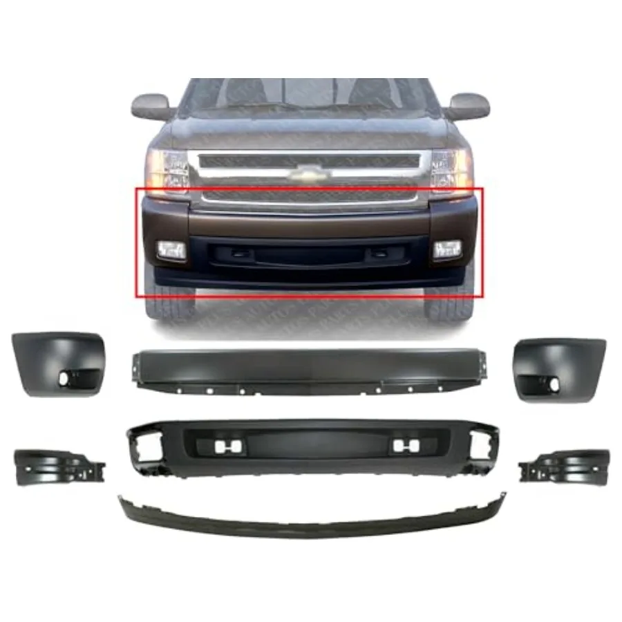 Front Bumper Primed Steel + Lower Valance + Extensions + Brackets + Bumper Ends Caps Left and Right Direct Replacement Compatib
Front Bumper Primed Steel + Lower Valance + Extensions + Brackets + Bumper Ends Caps Left and Right Direct Replacement Compatib