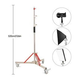 SH 320cm Photography Magic Leg With 3 Wheels All Metal C-Stand Bracket Stainless Steel Tripod For Stainless Steell Arm Crossbar SH 320cm Photography Magic Leg With 3 Wheels All Metal C-Stand Bracket Stainless Steel Tripod For Stainless Steell Arm Crossbar