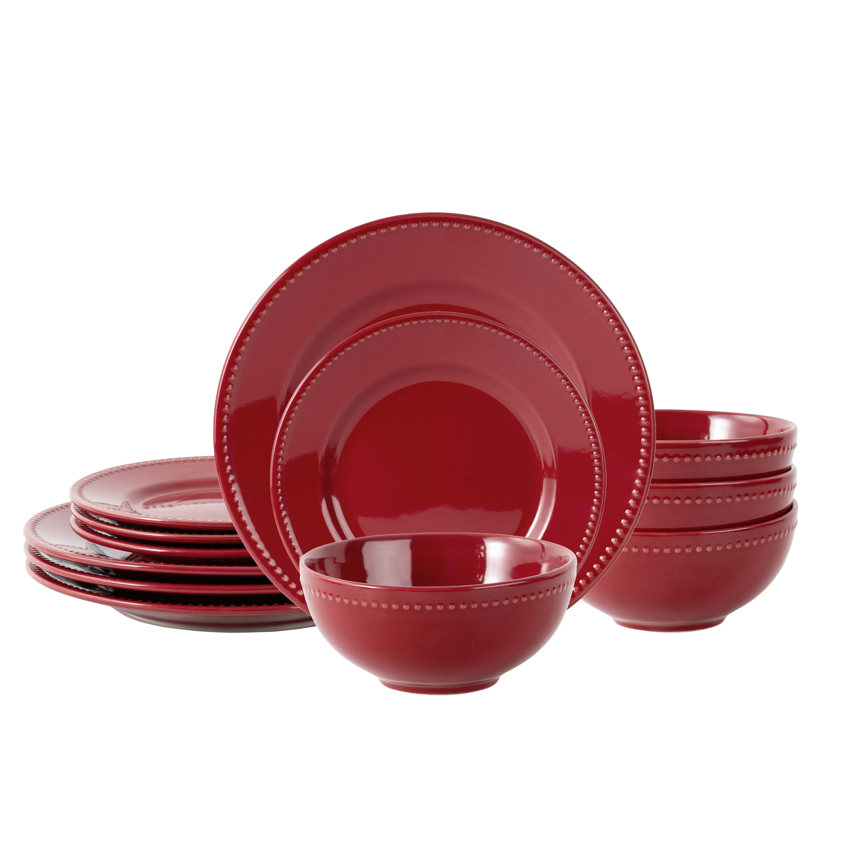 12-piece stoneware dinnerware set in vibrant red color
12-piece stoneware dinnerware set in vibrant red color
