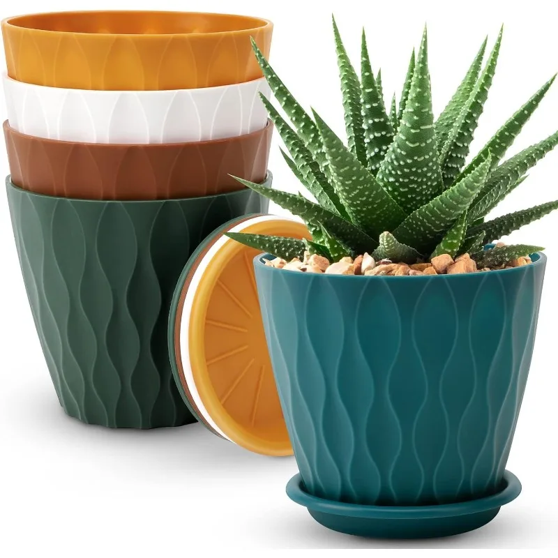 6 inch Plant Pots, 5 Pack Flower Pots Outdoor Indoor, Planters with Drainage Holes and Tray Saucers
6 inch Plant Pots, 5 Pack Flower Pots Outdoor Indoor, Planters with Drainage Holes and Tray Saucers